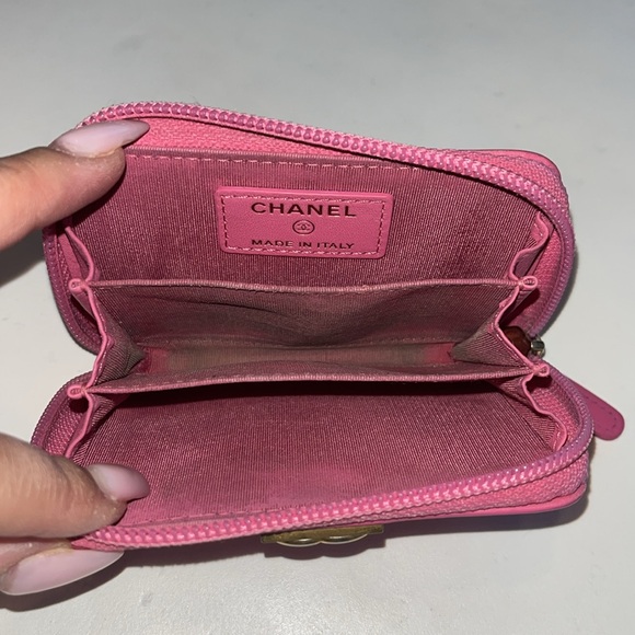CHANEL Boy Matelasse Lambskin Leather Pink Gold Mini Zip Wallet Card Holder - Picture 9 of 10